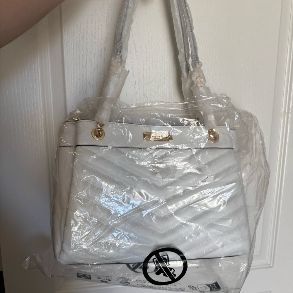 Michael Kors White Quilted Shoulder Tote with Gold Hardware